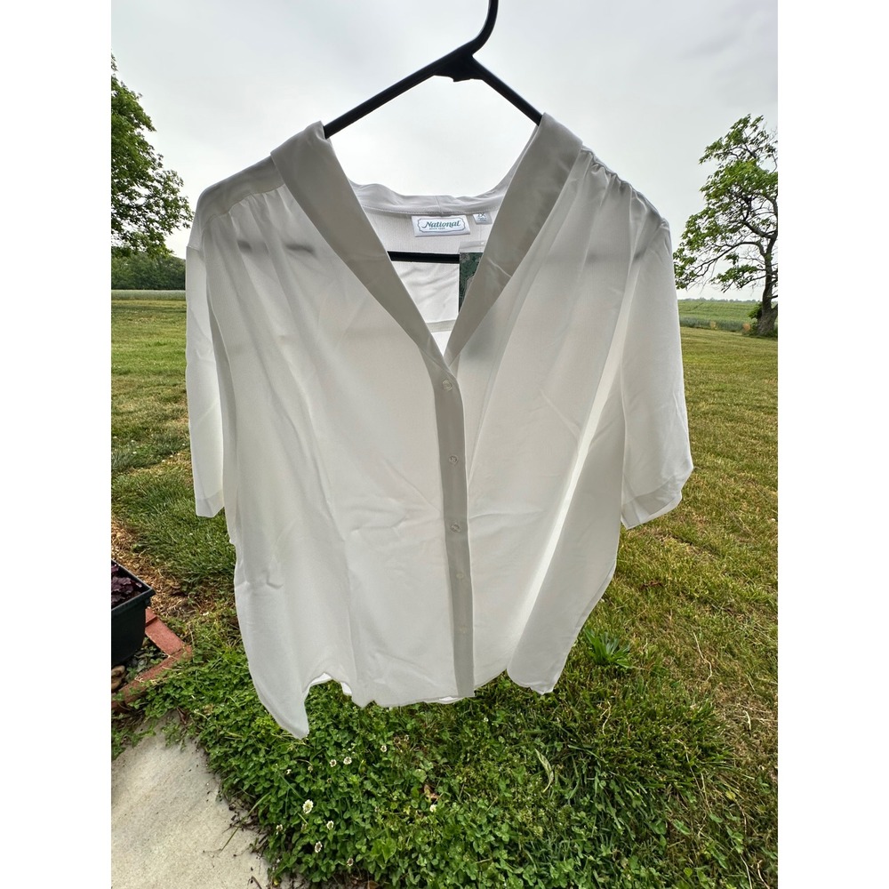 National Since 1952 White‎ Short Sleeve Button Down Blouse Top 2X New